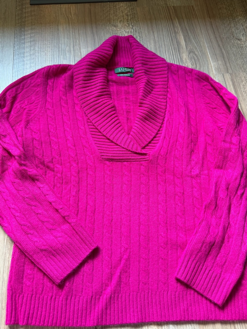 Lauren Ralph Lauren Hot Pink Cable-Knit Shawl Collar Sweater